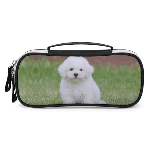 JiuPopular Tragbare Kosmetiktasche/Stiftetasche, Bichon Frisé-DogSchreibwaren-Tasche als Federmäppchen für Büro und Schule, Geschäftsreise oder kleine Werkzeugbox, Make-up-Tasche für Mädchen von JiuPopular
