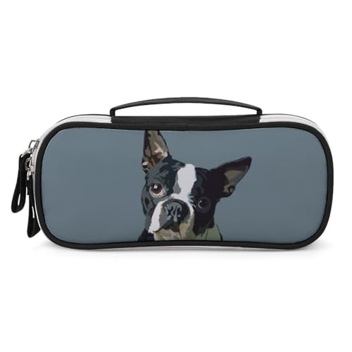 JiuPopular Tragbare Kosmetiktasche/Stiftetasche, Boston TerrierSchreibwaren-Tasche als Federmäppchen für Büro und Schule, Geschäftsreise oder kleine Werkzeugbox, Make-up-Tasche für Mädchen von JiuPopular