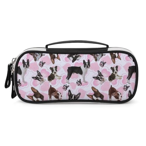 JiuPopular Tragbare Kosmetiktasche/Stiftetasche, Boston TerrierSchreibwaren-Tasche als Federmäppchen für Büro und Schule, Geschäftsreise oder kleine Werkzeugbox, Make-up-Tasche für Mädchen von JiuPopular