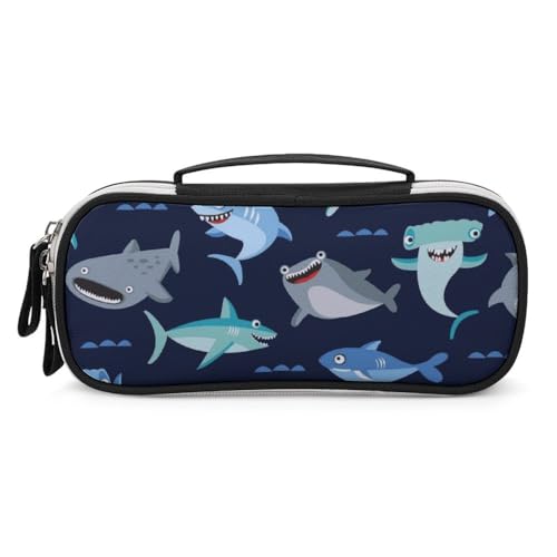 JiuPopular Tragbare Kosmetiktasche/Stiftetasche, Cartoon-Hai-Schreibwaren-Tasche als Federmäppchen für Büro und Schule, Geschäftsreise oder kleine Werkzeugbox, Make-up-Tasche für Mädchen von JiuPopular