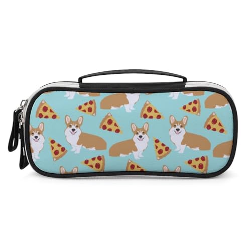 JiuPopular Tragbare Kosmetiktasche/Stiftetasche, Corgi und Pizza, Schreibwaren-Tasche als Federmäppchen für Büro und Schule, Geschäftsreise oder kleine Werkzeugbox, Make-up-Tasche für Mädchen von JiuPopular