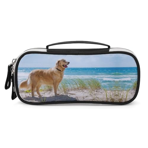 JiuPopular Tragbare Kosmetiktasche/Stiftetasche, Golden RetrieverSchreibwaren-Tasche als Federmäppchen für Büro und Schule, Geschäftsreise oder kleine Werkzeugbox, Make-up-Tasche für Mädchen von JiuPopular