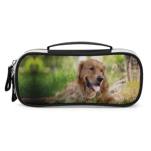 JiuPopular Tragbare Kosmetiktasche/Stiftetasche, Hund Golden RetrieverSchreibwaren-Tasche als Federmäppchen für Büro und Schule, Geschäftsreise oder kleine Werkzeugbox, Make-up-Tasche für Mädchen von JiuPopular