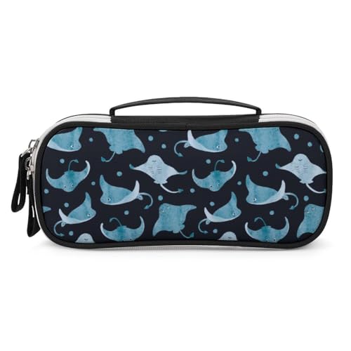 JiuPopular Tragbare Kosmetiktasche/Stiftetasche, Mantarochen und Fisch-Schreibwaren-Tasche als Federmäppchen für Büro und Schule, Geschäftsreise oder kleine Werkzeugbox, Make-up-Tasche für Mädchen von JiuPopular