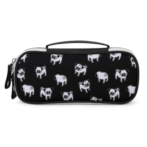 JiuPopular Tragbare Kosmetiktasche/Stiftetasche, Mops-DogSchreibwaren-Tasche als Federmäppchen für Büro und Schule, Geschäftsreise oder kleine Werkzeugbox, Make-up-Tasche für Mädchen von JiuPopular