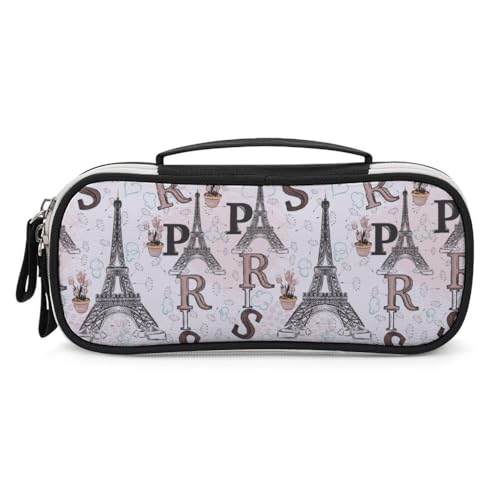 JiuPopular Tragbare Kosmetiktasche/Stiftetasche, Motiv: Paris Eiffelturm, Blumenmuster, Schreibwaren-Tasche für Büro und Schule, Geschäftsreise oder kleine Werkzeugbox, Make-up-Tasche für Mädchen von JiuPopular