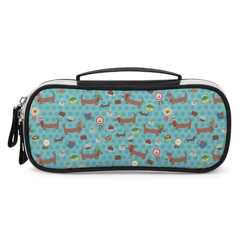 JiuPopular Tragbare Kosmetiktasche/Stiftetasche, Motiv: Wursthund, Schreibwaren-Tasche als Federmäppchen für Büro und Schule, Geschäftsreise oder kleine Werkzeugbox, Make-up-Tasche für Mädchen von JiuPopular