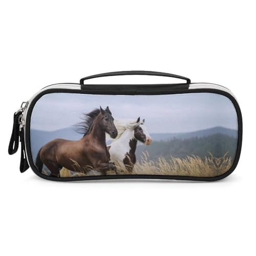 JiuPopular Tragbare Kosmetiktasche/Stiftetasche, Pferde-Schreibwaren-Tasche als Federmäppchen für Büro und Schule, Geschäftsreise oder kleine Werkzeugbox, Make-up-Tasche für Mädchen von JiuPopular