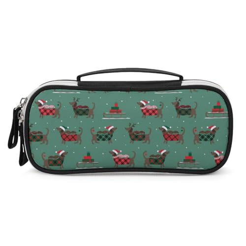 JiuPopular Tragbare Kosmetiktasche/Stiftetasche, Weihnachtsdackel, Schreibwaren-Tasche als Federmäppchen für Büro und Schule, Geschäftsreise oder kleine Werkzeugbox, Make-up-Tasche für Mädchen von JiuPopular