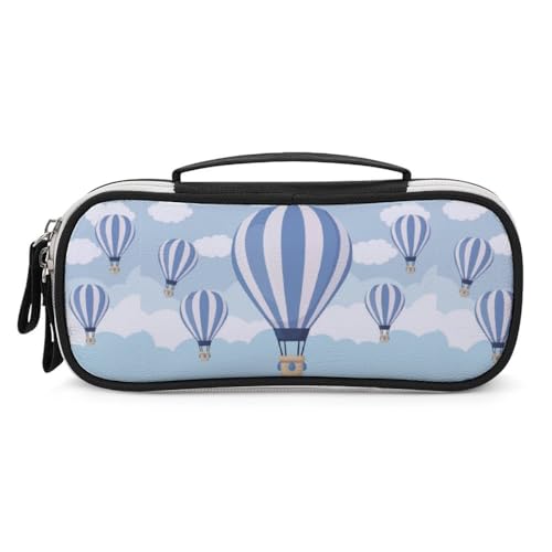 JiuPopular Tragbare Kosmetiktasche/Stiftetasche, blauer Heißluftballon-Schreibwarenbeutel als Federmäppchen für Büro und Schule, Geschäftsreise oder kleine Werkzeugbox, Make-up-Tasche für Mädchen von JiuPopular