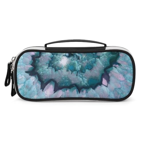 JiuPopular Tragbare Kosmetiktasche/Stiftetasche, blaugrüner Achat, Schreibwaren-Tasche als Federmäppchen für Büro und Schule, Geschäftsreise oder kleine Werkzeugbox, Make-up-Tasche für Mädchen von JiuPopular