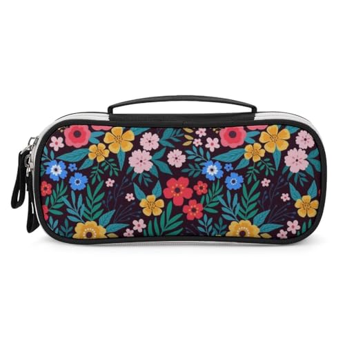 JiuPopular Tragbare Kosmetiktasche/Stiftetasche, buntes Blumenmuster, Schreibwaren-Tasche als Federmäppchen für Büro und Schule, Geschäftsreise oder kleine Werkzeugbox, Make-up-Tasche für Mädchen von JiuPopular