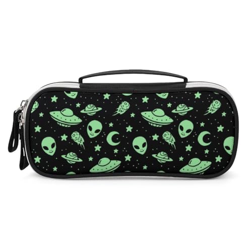 JiuPopular Tragbare Kosmetiktasche/Stiftetasche, grüner Alien-Mond-UFOSchreibwaren-Tasche, verwendet als Federmäppchen für Büro und Schule, Geschäftsreise oder kleine Werkzeugbox, Make-up-Tasche für von JiuPopular