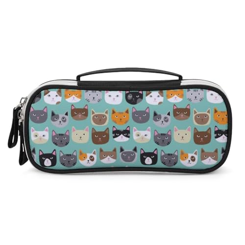 JiuPopular Tragbare Kosmetiktasche/Stiftetasche, niedliches Katzengesicht, Schreibwaren-Tasche als Federmäppchen für Büro und Schule, Geschäftsreise oder kleine Werkzeugbox, Make-up-Tasche für Mädchen von JiuPopular