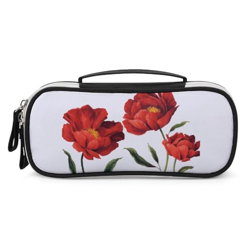 JiuPopular Tragbare Kosmetiktasche/Stiftetasche, rote Mohnblumen, Schreibwaren-Tasche als Federmäppchen für Büro und Schule, Geschäftsreise oder kleine Werkzeugbox, Make-up-Tasche für Mädchen von JiuPopular