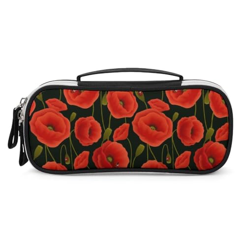 JiuPopular Tragbare Kosmetiktasche/Stiftetasche, rote Mohnblumen, Schreibwaren-Tasche als Federmäppchen für Büro und Schule, Geschäftsreise oder kleine Werkzeugbox, Make-up-Tasche für Mädchen von JiuPopular