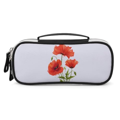 JiuPopular Tragbare Kosmetiktasche/Stiftetasche, rote Mohnblumen-Schreibwaren-Tasche als Federmäppchen für Büro und Schule, Geschäftsreise oder kleine Werkzeugbox, Make-up-Tasche für Mädchen von JiuPopular