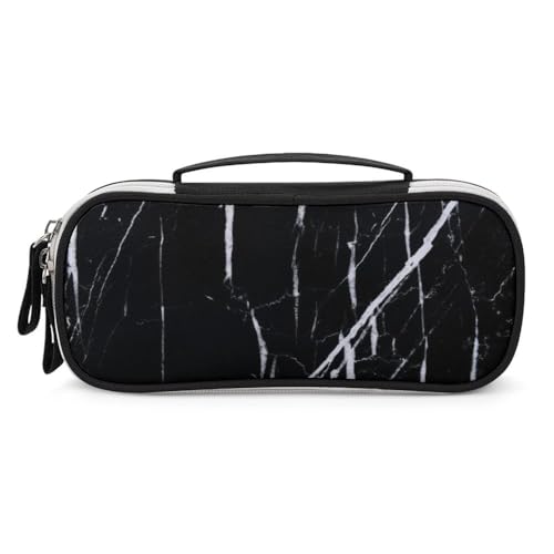 JiuPopular Tragbare Kosmetiktasche/Stiftetasche, schwarzer Marmor, Schreibwaren-Tasche als Federmäppchen für Büro und Schule, Geschäftsreise oder kleine Werkzeugbox, Make-up-Tasche für Mädchen von JiuPopular