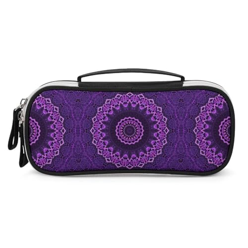 JiuPopular Tragbare Kosmetiktasche/Stiftetasche aus PU, lila MandalaSchreibwaren-Tasche als Federmäppchen für Büro und Schule, Geschäftsreise oder kleine Werkzeugbox, Make-up-Tasche für Mädchen von JiuPopular