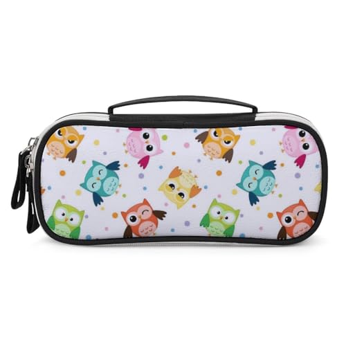JiuPopular Tragbare Kosmetiktasche/Stiftetasche aus PU, niedliche Eule, lustiges Eulenmuster, Schreibwaren-Tasche als Federmäppchen für Büro und Schule, Geschäftsreise oder kleine Werkzeugbox von JiuPopular