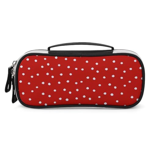 JiuPopular Tragbare Kosmetiktasche/Stiftetasche aus PU, rote Punkte, Schreibwaren-Tasche als Federmäppchen für Büro und Schule, Geschäftsreise oder kleine Werkzeugbox, Make-up-Tasche für Mädchen von JiuPopular