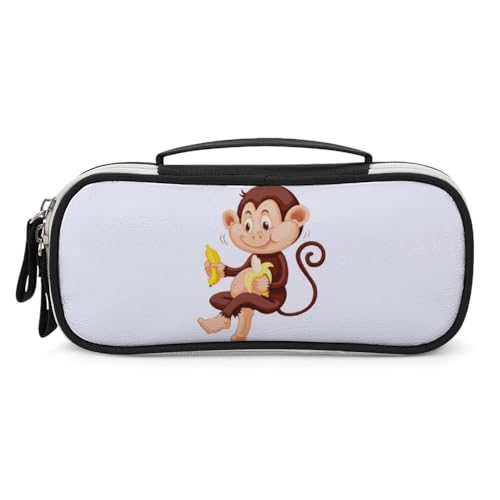JiuPopular Tragbare Kosmetiktasche/Stifttasche, Affe BananaSchreibwaren-Tasche als Federmäppchen für Büro und Schule, Geschäftsreise oder kleine Werkzeugbox, Make-up-Tasche für Mädchen von JiuPopular
