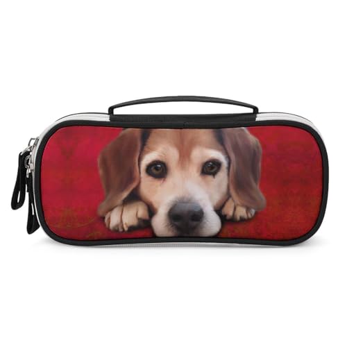 JiuPopular Tragbare Kosmetiktasche/Stifttasche, Beagle-DogSchreibwaren-Tasche als Federmäppchen für Büro und Schule, Geschäftsreise oder kleine Werkzeugbox, Make-up-Tasche für Mädchen von JiuPopular