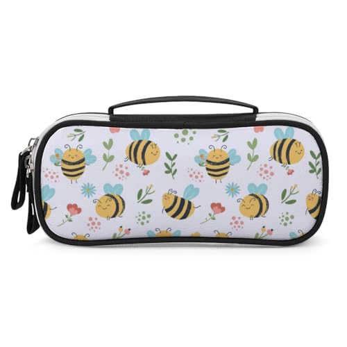 JiuPopular Tragbare Kosmetiktasche/Stifttasche, Bienen-Blumen-Schreibwaren-Tasche als Federmäppchen für Büro und Schule, Geschäftsreise oder kleine Werkzeugbox, Make-up-Tasche für Mädchen von JiuPopular
