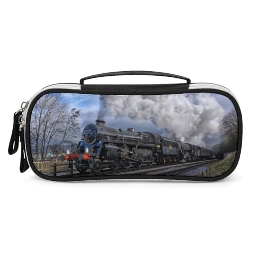 JiuPopular Tragbare Kosmetiktasche/Stifttasche, Eisenbahn-Dampf-Training, Schreibwaren-Tasche als Federmäppchen für Büro und Schule, Geschäftsreise oder kleine Werkzeugbox, Make-up-Tasche für Mädchen von JiuPopular