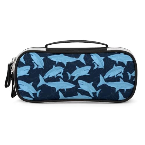 JiuPopular Tragbare Kosmetiktasche/Stifttasche, Haifisch-Muster, Schreibwaren-Tasche als Federmäppchen für Büro und Schule, Geschäftsreise oder kleine Werkzeugbox, Make-up-Tasche für Mädchen von JiuPopular