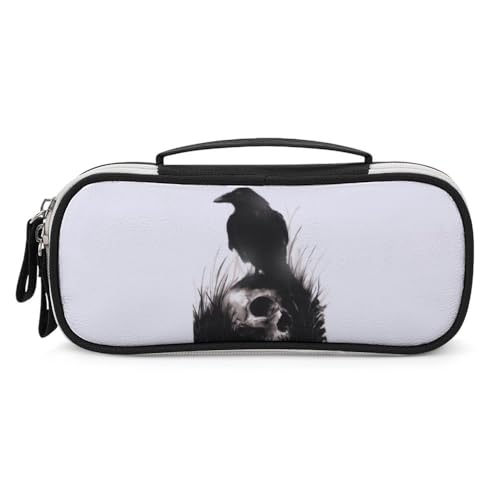 JiuPopular Tragbare Kosmetiktasche/Stifttasche, Halloween-Totenkopf-RabenSchreibwaren-Tasche als Federmäppchen für Büro und Schule, Geschäftsreise oder kleine Werkzeugbox, Make-up-Tasche für Mädchen von JiuPopular