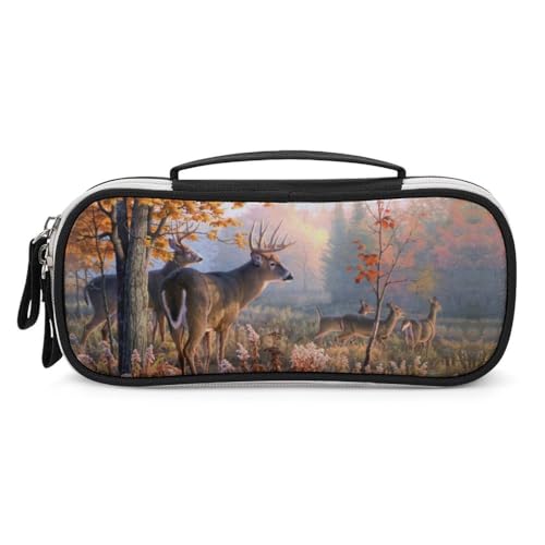 JiuPopular Tragbare Kosmetiktasche/Stifttasche, Jagdh-Familie, Schreibwaren-Tasche als Federmäppchen für Büro und Schule, Geschäftsreise oder kleine Werkzeugbox, Make-up-Tasche für Mädchen von JiuPopular