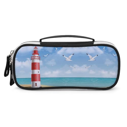 JiuPopular Tragbare Kosmetiktasche/Stifttasche, LeuchtturmSchreibwaren-Tasche als Federmäppchen für Büro und Schule, Geschäftsreise oder kleine Werkzeugbox, Make-up-Tasche für Mädchen von JiuPopular