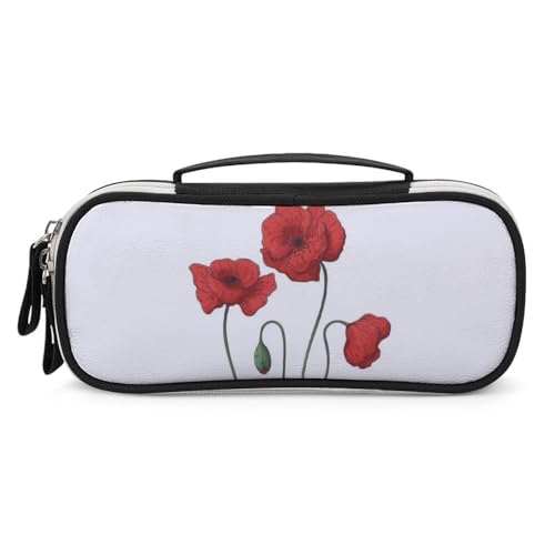 JiuPopular Tragbare Kosmetiktasche/Stifttasche, Mohnblumen, Schreibwaren-Tasche als Federmäppchen für Büro und Schule, Geschäftsreise oder kleine Werkzeugbox, Make-up-Tasche für Mädchen von JiuPopular