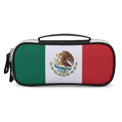 JiuPopular Tragbare Kosmetiktasche/Stifttasche, Motiv: Flagge von Mexiko, Schreibwaren-Tasche als Federmäppchen für Büro und Schule, Geschäftsreise oder kleine Werkzeugbox, Make-up-Tasche für Mädchen von JiuPopular