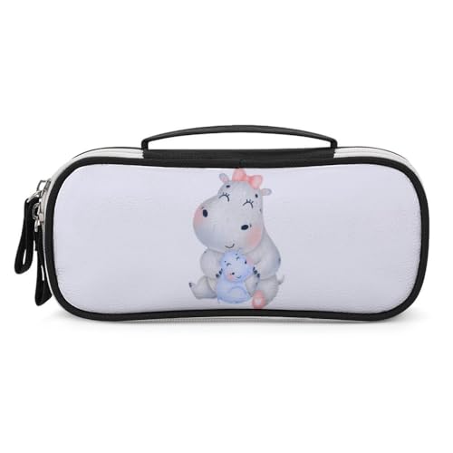 JiuPopular Tragbare Kosmetiktasche/Stifttasche, Nilpferd, Schreibwaren-Tasche als Federmäppchen für Büro und Schule, Geschäftsreise oder kleine Werkzeugbox, Make-up-Tasche für Mädchen von JiuPopular