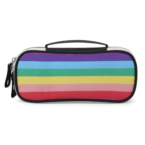 JiuPopular Tragbare Kosmetiktasche/Stifttasche, Regenbogenfarben, horizontal gestreifte Linien, Schreibwaren-Tasche als Federmäppchen für Büro und Schule, Geschäftsreise oder kleine Werkzeugbox von JiuPopular
