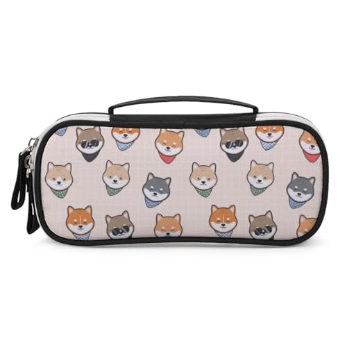 JiuPopular Tragbare Kosmetiktasche/Stifttasche, Shiba Inu Hundemuster, Schreibwaren-Tasche als Federmäppchen für Büro und Schule, Geschäftsreise oder kleine Werkzeugbox, Make-up-Tasche für Mädchen von JiuPopular
