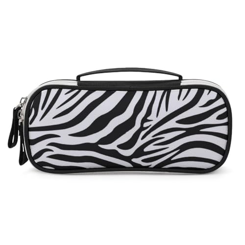 JiuPopular Tragbare Kosmetiktasche/Stifttasche, Zebra-Muster, Schreibwaren-Tasche als Federmäppchen für Büro und Schule, Geschäftsreise oder kleine Werkzeugbox, Make-up-Tasche für Mädchen von JiuPopular
