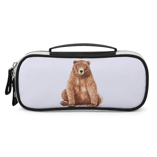 JiuPopular Tragbare Kosmetiktasche/Stifttasche, brauner BärenSchreibwarenbeutel als Federmäppchen für Büro und Schule, Geschäftsreise oder kleine Werkzeugbox, Make-up-Tasche für Mädchen von JiuPopular