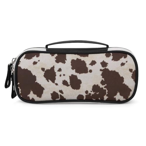 JiuPopular Tragbare Kosmetiktasche/Stifttasche, braunes Rindsleder, Schreibwaren-Tasche als Federmäppchen für Büro und Schule, Geschäftsreise oder kleine Werkzeugbox, Make-up-Tasche für Mädchen von JiuPopular