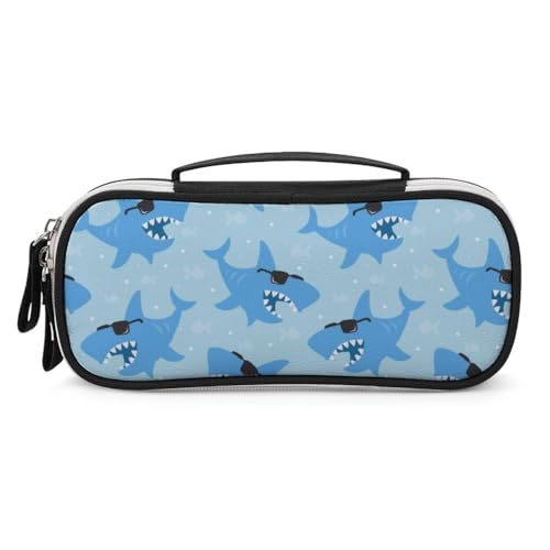 JiuPopular Tragbare Kosmetiktasche/Stifttasche, coole animierte SharkStationery Tasche verwendet als Federmäppchen für Büro und Schule, Geschäftsreise oder kleine Werkzeugbox, Mädchen Make-up-Tasche von JiuPopular