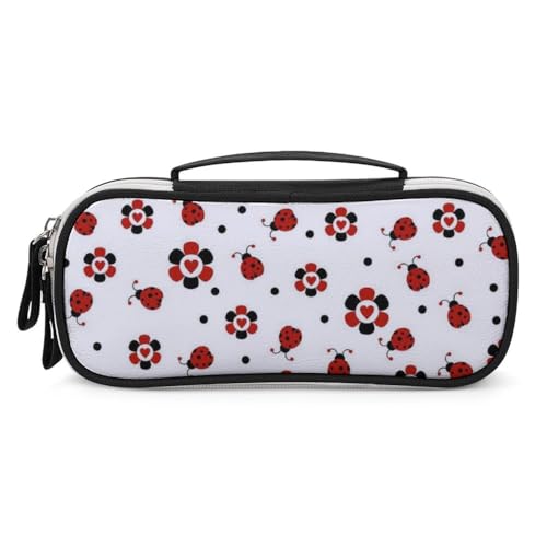 JiuPopular Tragbare Kosmetiktasche/Stifttasche, lustige Marienkäfer-Schreibwaren-Tasche als Federmäppchen für Büro und Schule, Geschäftsreise oder kleine Werkzeugbox, Make-up-Tasche für Mädchen von JiuPopular