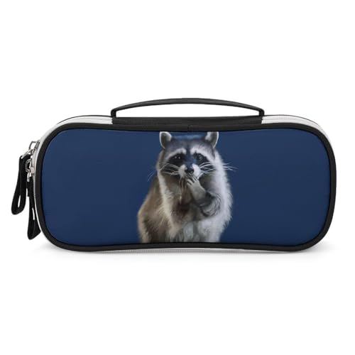 JiuPopular Tragbare Kosmetiktasche/Stifttasche, niedlicher Waschbär-Schreibwaren-Tasche als Federmäppchen für Büro und Schule, Geschäftsreise oder kleine Werkzeugbox, Make-up-Tasche für Mädchen von JiuPopular