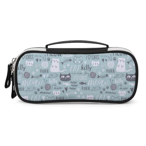 JiuPopular Tragbare Kosmetiktasche/Stifttasche, niedliches grünes CatSchreibwarenetui als Federmäppchen für Büro und Schule, Geschäftsreise oder kleine Werkzeugbox, Make-up-Tasche für Mädchen von JiuPopular