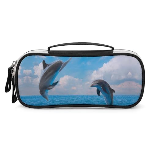 JiuPopular Tragbare Kosmetiktasche/Stifttasche, zwei Delfin-Schreibwaren-Tasche als Federmäppchen für Büro und Schule, Geschäftsreise oder kleine Werkzeugbox, Make-up-Tasche für Mädchen von JiuPopular