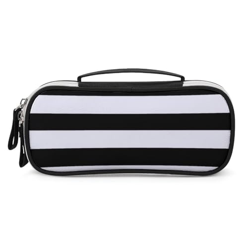 JiuPopular Tragbare Kosmetiktasche/Stifttasche aus PU, schwarz gestreift, Schreibwaren-Tasche als Federmäppchen für Büro und Schule, Geschäftsreise oder kleine Werkzeugbox, Make-up-Tasche für Mädchen von JiuPopular