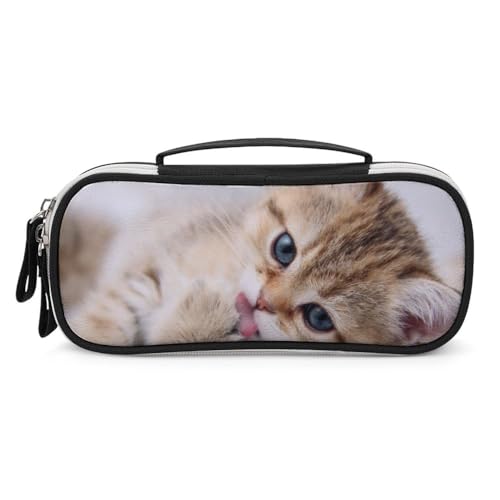 JiuPopular Tragbare Kosmetiktasche/Stifttasche aus PU-Kunststoff, Katzenmuster, Schreibwaren-Tasche als Federmäppchen für Büro und Schule, Geschäftsreise oder kleine Werkzeugbox, Make-up-Tasche für von JiuPopular