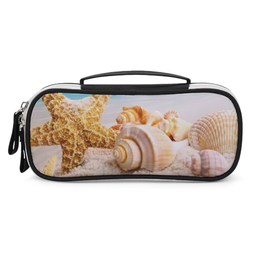 JiuPopular Tragbare Kosmetiktasche/Stifttasche aus PU-Kunststoff, Seestern-Schreibwaren-Tasche als Federmäppchen für Büro und Schule, Geschäftsreise oder kleine Werkzeugbox, Make-up-Tasche für Mädchen von JiuPopular