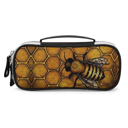 JiuPopular Tragbare Kosmetiktasche aus PU, Bienen-Honigbienen-Schreibwaren-Tasche als Federmäppchen für Büro und Schule, Geschäftsreise oder kleine Werkzeugbox, Make-up-Tasche für Mädchen von JiuPopular